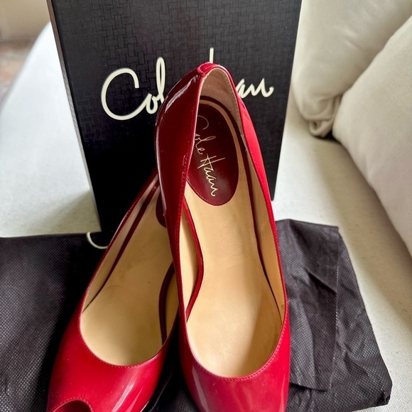 Cole Haan Women's Red Peep Toe Pumps - Picture 2 of 14